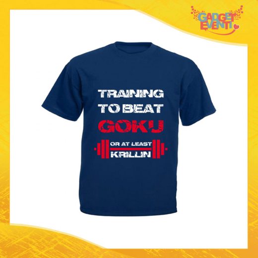 T-Shirt Uomo Blu Navy "Training to Beat Goku" Maglia Maglietta per l'estate Grafiche Divertenti Gadget Eventi