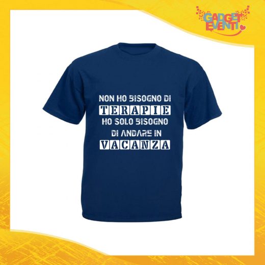 T-Shirt Uomo Blu Navy "Terapia Vacanza" Maglia Maglietta per l'estate Grafiche Divertenti Gadget Eventi