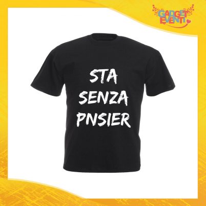 T-Shirt Uomo Nera "Sta Senza Pnsier" Maglia Maglietta per l'estate Grafiche Divertenti Gadget Eventi