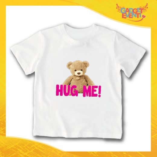 T-Shirt bianca bimba femminuccia "Hug Me" Idea Regalo Gadget Eventi