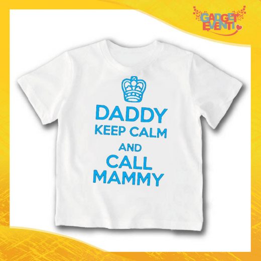 T-Shirt bianca bimbo maschietto "Daddy Keep Calm" Idea Regalo Gadget Eventi
