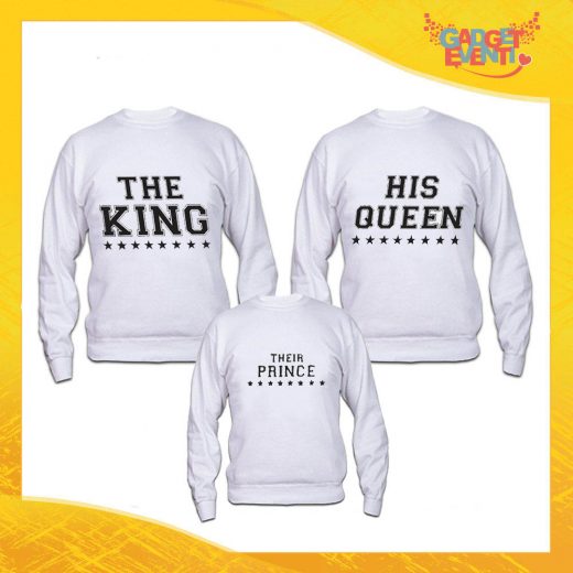 Tris felpe bianco famiglia "King Queen Price" Grafiche divertenti Gadget Eventi