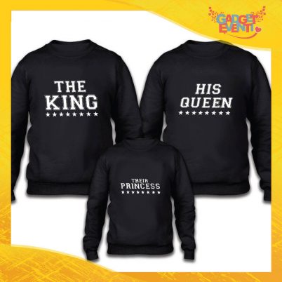 Tris felpe nero famiglia "King Queen Princess Stelle" Grafiche divertenti Gadget Eventi