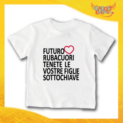 T-Shirt bianca bimbo maschietto "Futuro Rubacuori" Idea Regalo Gadget Eventi