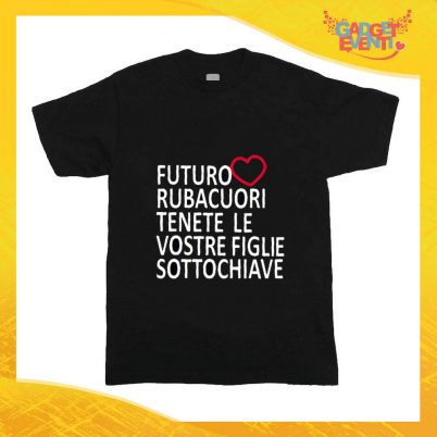 T-Shirt nera bimbo maschietto "Futuro Rubacuori" Idea Regalo Gadget Eventi