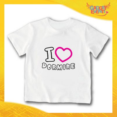 T-Shirt bianca bimba femminuccia "I Love Dormire" Idea Regalo Gadget Eventi