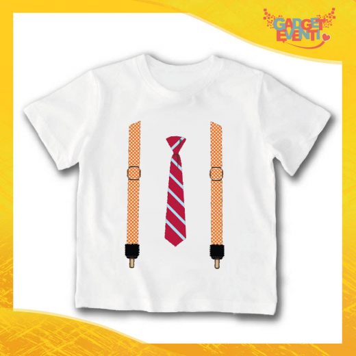T-Shirt bianca bimbo/a "Bretelle e Cravatta" Idea Regalo Gadget Eventi
