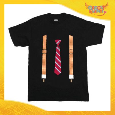 T-Shirt nera bimbo/a "Bretelle e Cravatta" Idea Regalo Gadget Eventi