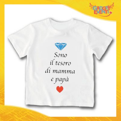 T-Shirt bianca bimbo/a "Sono il Tesoro di Mamma e Papà" Idea Regalo Gadget Eventi
