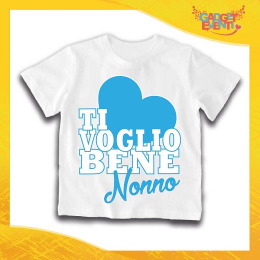 Maglietta Bianca Maschietto Grafica Azzurra Bimbo "Ti Voglio Bene Nonno" Idea Regalo T-Shirt Festa dei Nonni Gadget Eventi