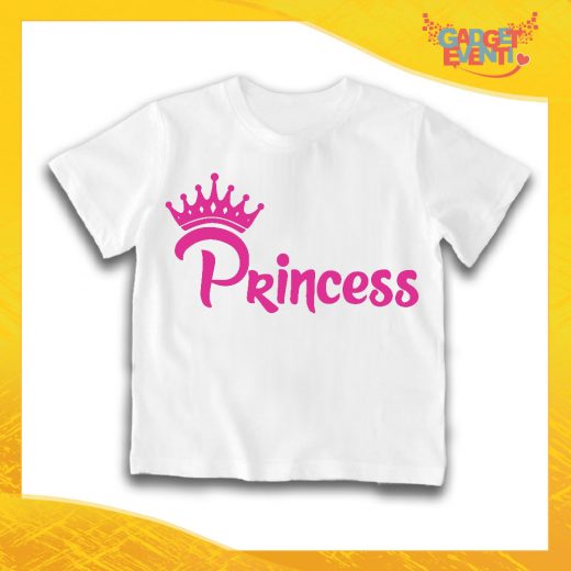 Maglietta Bianca Femminuccia Grafica Fucsia "Princess Corona Colored" Idea Regalo T-Shirt Gadget Eventi