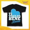 Maglietta Nera Maschietto Grafica Azzurra Bimbo "Ti Voglio Bene Nonno" Idea Regalo T-Shirt Festa dei Nonni Gadget Eventi