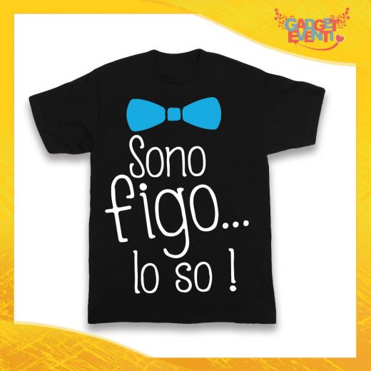 Maglietta Nera Maschietto Bimbo "Sono figo lo so" Idea Regalo T-Shirt Gadget Eventi