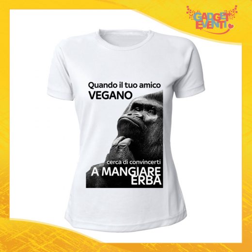 T-Shirt Donna Bianca "Amico Vegano" Maglia per l'estate Idea Regalo Maglietta Femminile Gadget Eventi