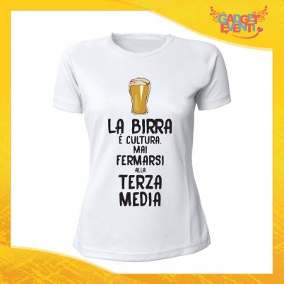 T-Shirt Donna Bianca "La Birra è Cultura" Maglia Maglietta Idea Regalo Divertente Gadget Eventi