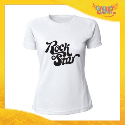 T-Shirt Donna Bianca "Rock Star" Maglia Maglietta Idea Regalo Divertente Gadget Eventi