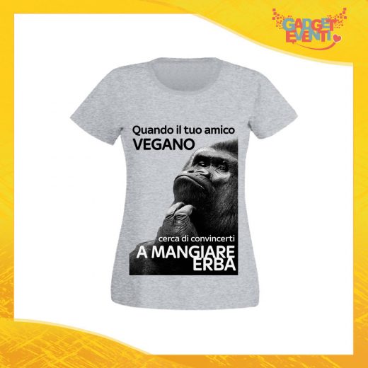 T-Shirt Donna Grigia "Amico Vegano" Maglia per l'estate Idea Regalo Maglietta Femminile Gadget Eventi