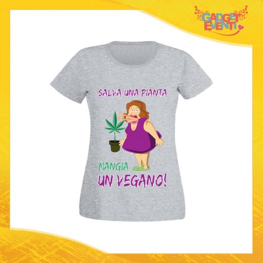 T-Shirt Donna Grigia "Salva una Pianta" Maglia per l'estate Idea Regalo Maglietta Femminile Gadget Eventi