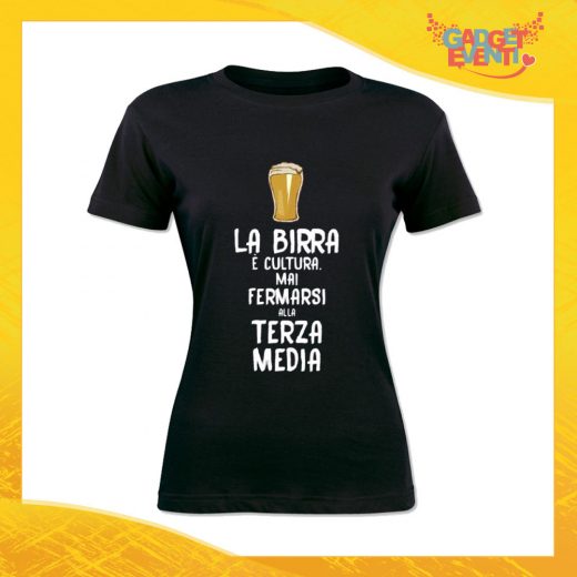 T-Shirt Donna Nera "La Birra è Cultura" Maglia Maglietta Idea Regalo Divertente Gadget Eventi