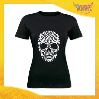 T-Shirt Donna Nera "Skull Decoration" Maglia Maglietta Idea Regalo Divertente Gadget Eventi