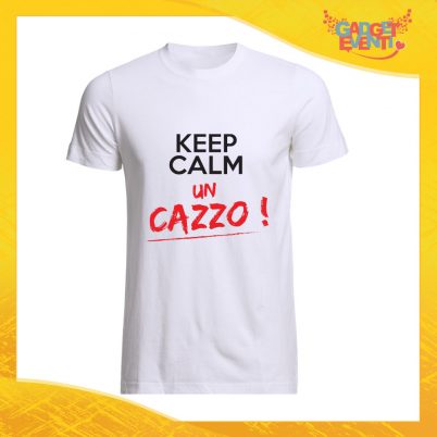 T-Shirt Uomo Bianca "Keep Calm un Cazzo" Maglia Maglietta Maschile Idea Regalo Divertente per un Ragazzo Gadget Eventi