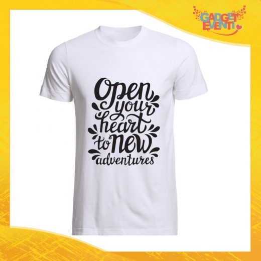 T-Shirt Uomo Bianca "Open Your Heart" Maglia Maglietta Maschile Idea Regalo Divertente per un Ragazzo Gadget Eventi
