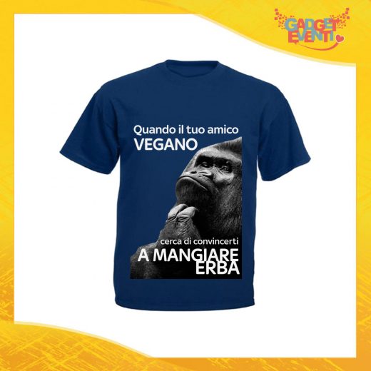 T-Shirt Uomo Blu Navy "Amico Vegano" Maglia per l'estate Idea Regalo Maglietta Maschile Gadget Eventi