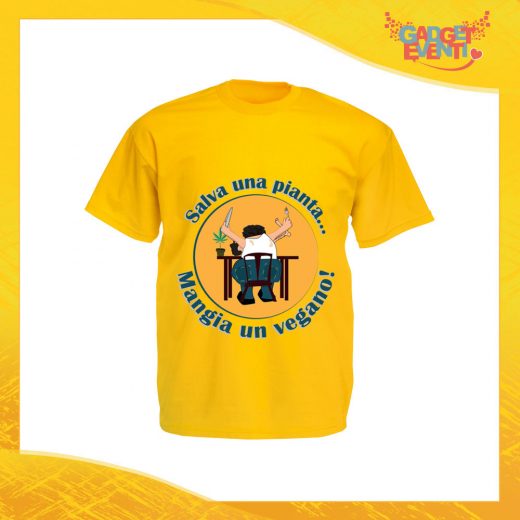 T-Shirt Uomo Gialla Sunflowers "Mangia un Vegano" Maglia per l'estate Idea Regalo Maglietta Maschile Gadget Eventi