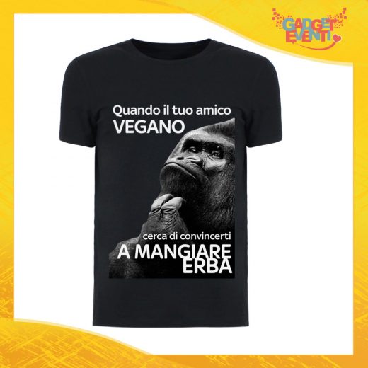 T-Shirt Uomo Nera "Amico Vegano" Maglia per l'estate Idea Regalo Maglietta Maschile Gadget Eventi