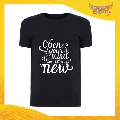 T-Shirt Uomo Nera "Open Your Mind" Maglia Maglietta Maschile Idea Regalo Divertente per un Ragazzo Gadget Eventi