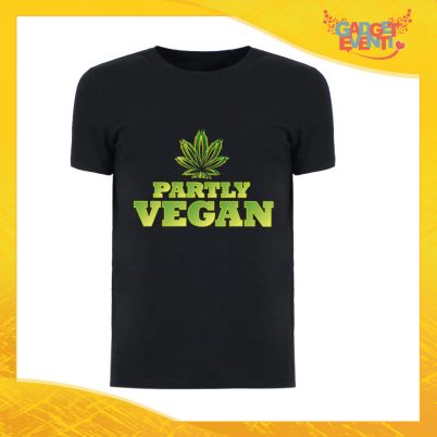 T-Shirt Uomo Nera "Partly Vegan" Maglia per l'estate Idea Regalo Maglietta Maschile Gadget Eventi