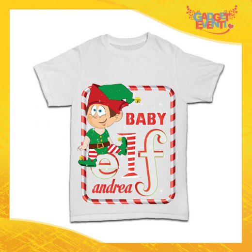 Maglietta Bianca Bimbo Maschietto "Elf Family" Idea Regalo T-Shirt Baby Gadget Eventi