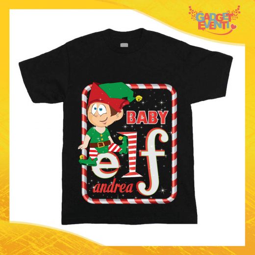 Maglietta Nera Bimbo Maschietto "Elf Family" Idea Regalo T-Shirt Baby Gadget Eventi