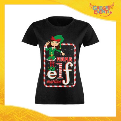 T-Shirt Donna Natalizia Nera "Elf Family" Maglietta per l'inverno Maglia Natalizia Idea Regalo Gadget Eventi