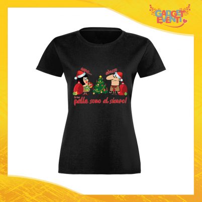 T-Shirt Donna Natalizia Nera "Palle al Sicuro" Maglietta per l'inverno Maglia Natalizia Idea Regalo Gadget Eventi
