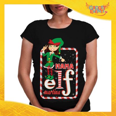T-Shirt Premaman Nera Personalizzata "Elf Family" Maglia per Mamme in dolce attesa Idea Regalo Maglietta Femminile Comoda per Donne con Pancione Gadget Eventi