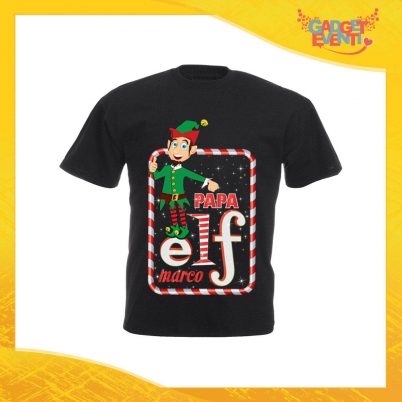 T-Shirt Uomo Natalizia Nera "Elf Family" Maglietta per l'inverno Maglia Natalizia Idea Regalo Gadget Eventi