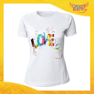 T-Shirt Donna Love Bianca "Love Colored" Maglietta Idea Regalo Maglia per Innamorati Gadget Eventi