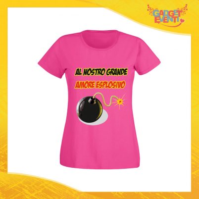 T-Shirt Donna Love Fucsia "Amore Esplosivo" Maglietta Idea Regalo Maglia per Innamorati Gadget Eventi
