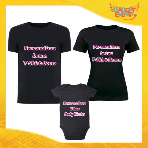 Personalizza il tuo Tris di T-Shirt Nere con Body Set di Magliette Padre Madre e Figlio Gadget Eventi