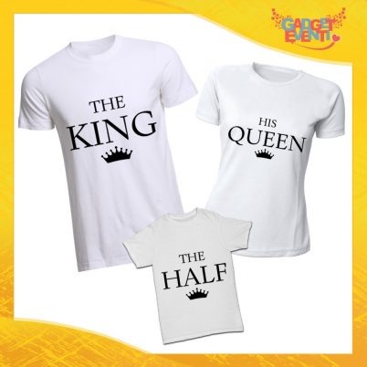 Tris di T-Shirt bianche "Famiglia Reale" Magliette per Tutta la Famiglia Completo di Maglie Padre Madre Figli Idea Regalo Gadget Eventi