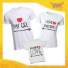 Tris di T-Shirt bianche "Girl Boy Their Love" Magliette per Tutta la Famiglia Completo di Maglie Padre Madre Figli Idea Regalo Gadget Eventi