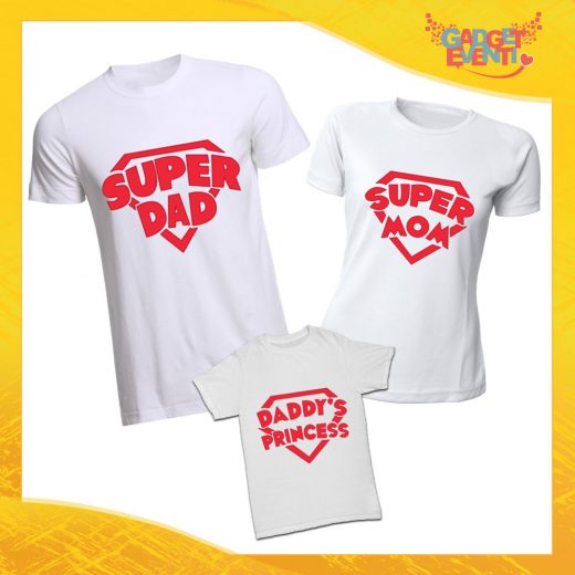Tris di T-Shirt Bianche "Super Famiglia" Magliette per Tutta la Famiglia Completo di Maglie Padre Madre Figli Idea Regalo Gadget Eventi