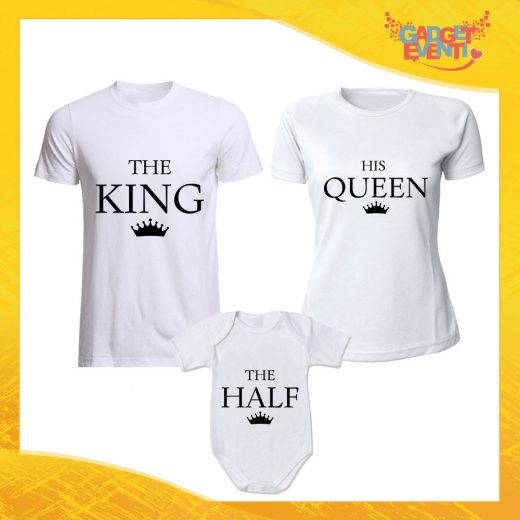 Tris di T-Shirt bianche con Body "Famiglia Reale" Magliette per Tutta la Famiglia Completo di Maglie Padre Madre Figli Idea Regalo Gadget Eventi