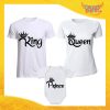 Tris di T-Shirt Bianche con Body "Famiglia Reale Corona" Magliette per Tutta la Famiglia Completo di Maglie Padre Madre Figli Idea Regalo Gadget Eventi