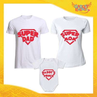 Tris di T-Shirt Bianche con Body "Super Famiglia" Magliette per Tutta la Famiglia Completo di Maglie Padre Madre Figli Idea Regalo Gadget Eventi