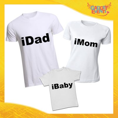 Tris di T-Shirt bianche "iFamily" Magliette per Tutta la Famiglia Completo di Maglie Padre Madre Figli Idea Regalo Gadget Eventi