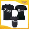 Tris di T-Shirt Nere con Body "Famiglia Reale Corona" Magliette per Tutta la Famiglia Completo di Maglie Padre Madre Figli Idea Regalo Gadget Eventi