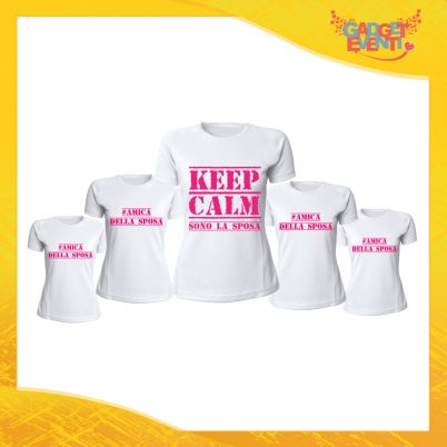 Pacchetto T-Shirt Donna Bianche con Grafica Standard "Keep Calm Sposa + Amiche" Magliette Femminili per Addio al Nubilato Feste e Party Esclusivi Gadget Eventi