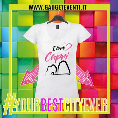 T-Shirt Donna Bianca "I Love Capri" Maglietta Estiva della tua Città Idea regalo gadget Eventi
